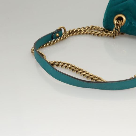 GUCCI GG Marmont Chain Shoulder Bag Velor Turquoise Blue Gold - Picture 7 of 16